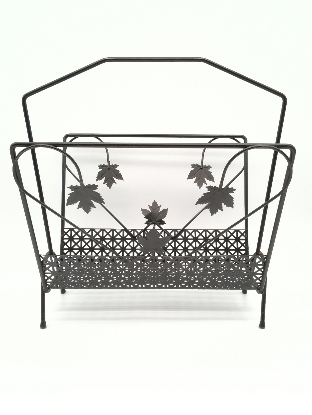 Vintage Mid-Century Modern Black Iron Maple Leaf Magazine Rack - Picture 8 of 14